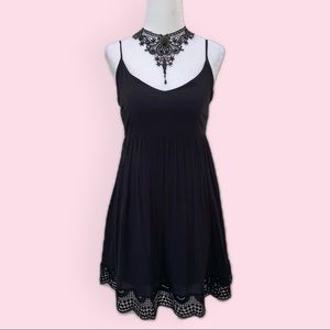 Forever 21 Black Skater Mini Dress Lace Hem